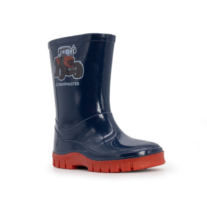 Swampmaster Junior Tractor Wellington Boot Navy/Green/Pink