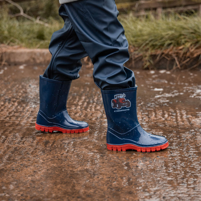 Swampmaster Junior Tractor Wellington Boot Navy/Green/Pink