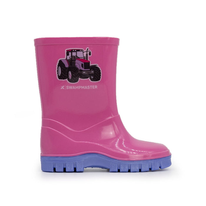Swampmaster Junior Tractor Wellington Boot Navy/Green/Pink