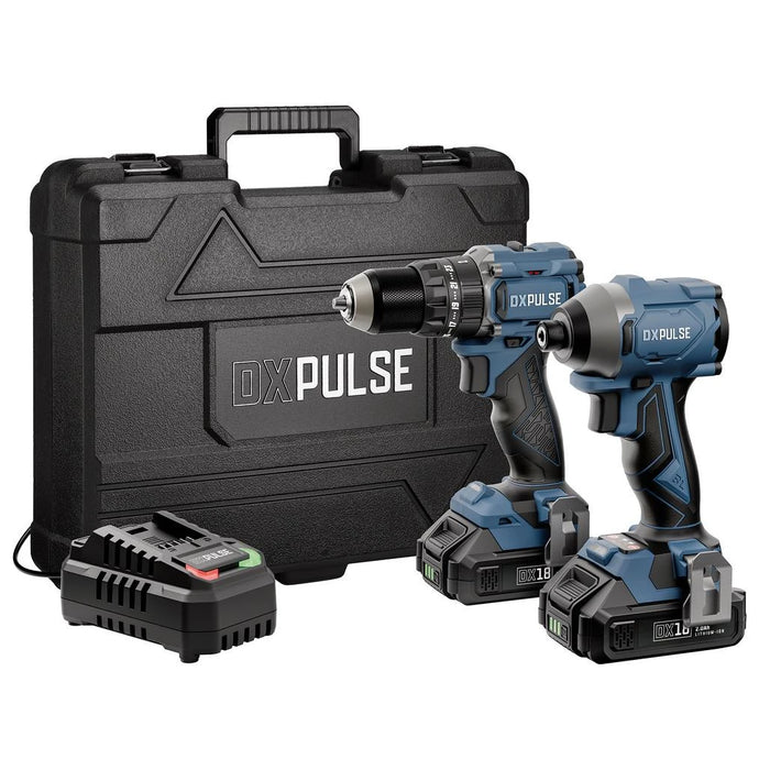 DXPULSE 18V Brushless Combi and Impact Wrench Twin Kit with Drill Accessories, 2.4A Charger, 2 x 2.0Ah Battery, and Carry Case (39658)